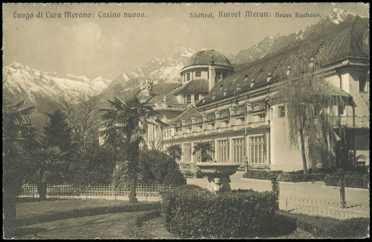 vergrößern: Bildseite historische Ansichtskarte von 1912: Neues Kurhaus Casino nuova:: Meran