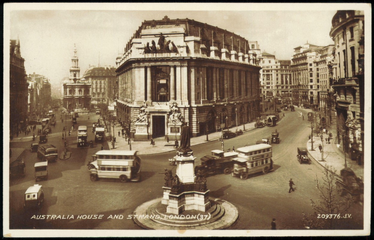 vergrößern: Bildseite historische Ansichtskarte von 1936: Australia House and Strand:: London