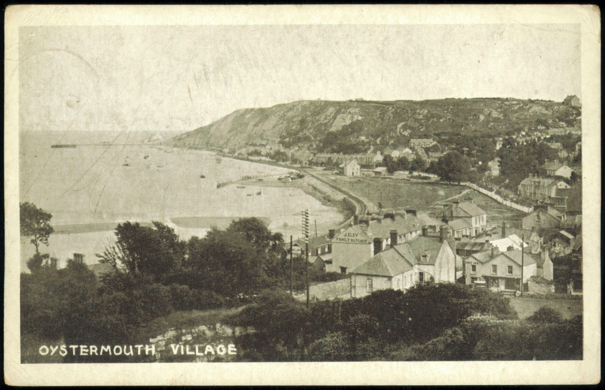 vergrößern: Bildseite historische Ansichtskarte von 1925: Stadtpartie:: Oystermouth b. Swansea