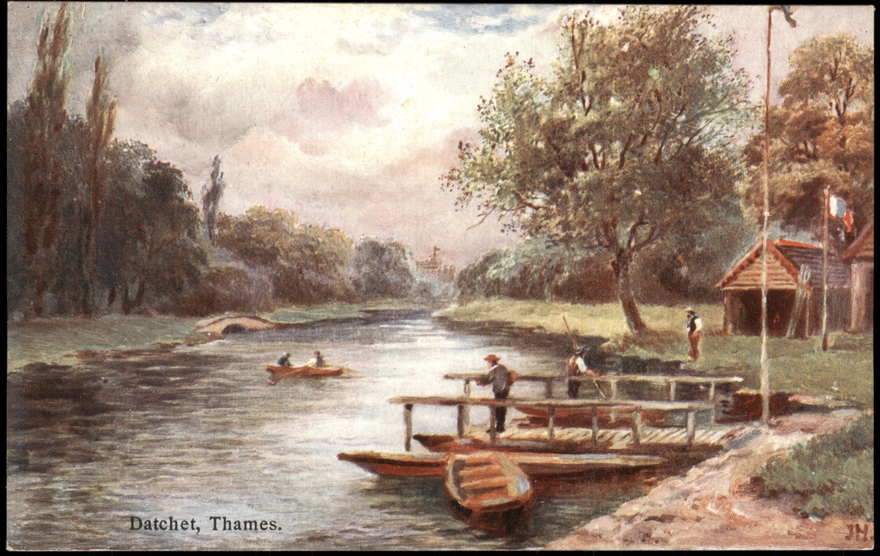 zoom: Image side vintage Postcard from 1905: Themse-Ufer bei Datchet:: Datchet