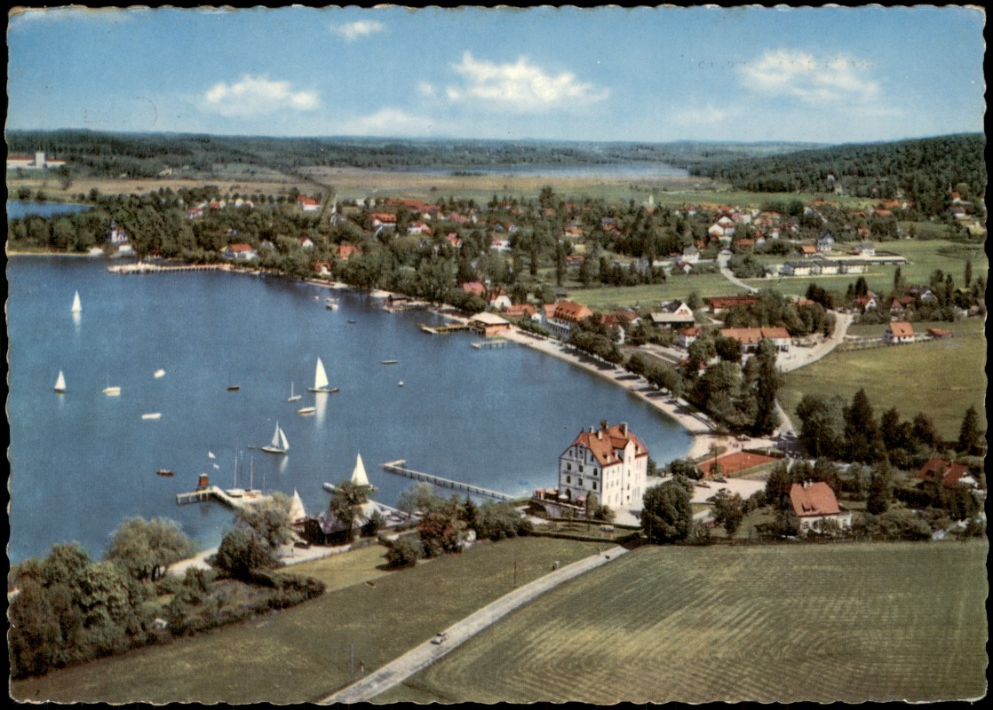 zoom: Image side vintage Postcard from 1966: Luftbild Partie am Ammersee v. Flugzeug aus:: Herrsching am Ammersee