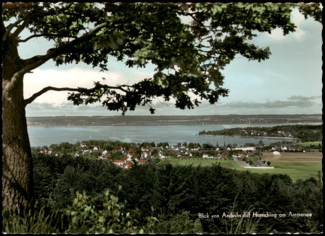 zoom: Image side vintage Postcard from 1966: Blick von Andechs auf Herrsching am Ammersee:: Herrsching am Ammersee