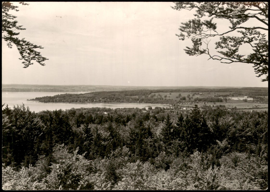 zoom: Image side vintage Postcard from 1960: Panorama-Ansicht Blick in die Herrschinger Bucht:: Herrsching am Ammersee