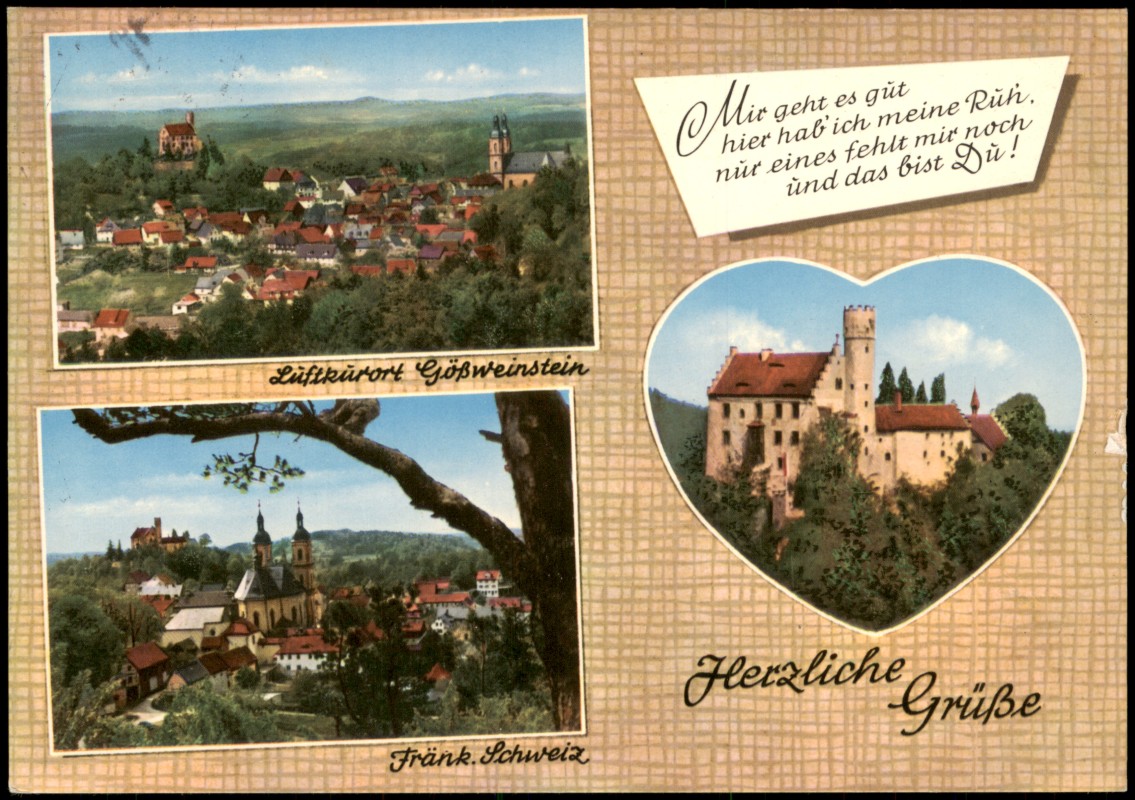vergrößern: Bildseite historische Ansichtskarte von 1969: Mehrbildkarte mit 3 Ortsansichten:: Gößweinstein