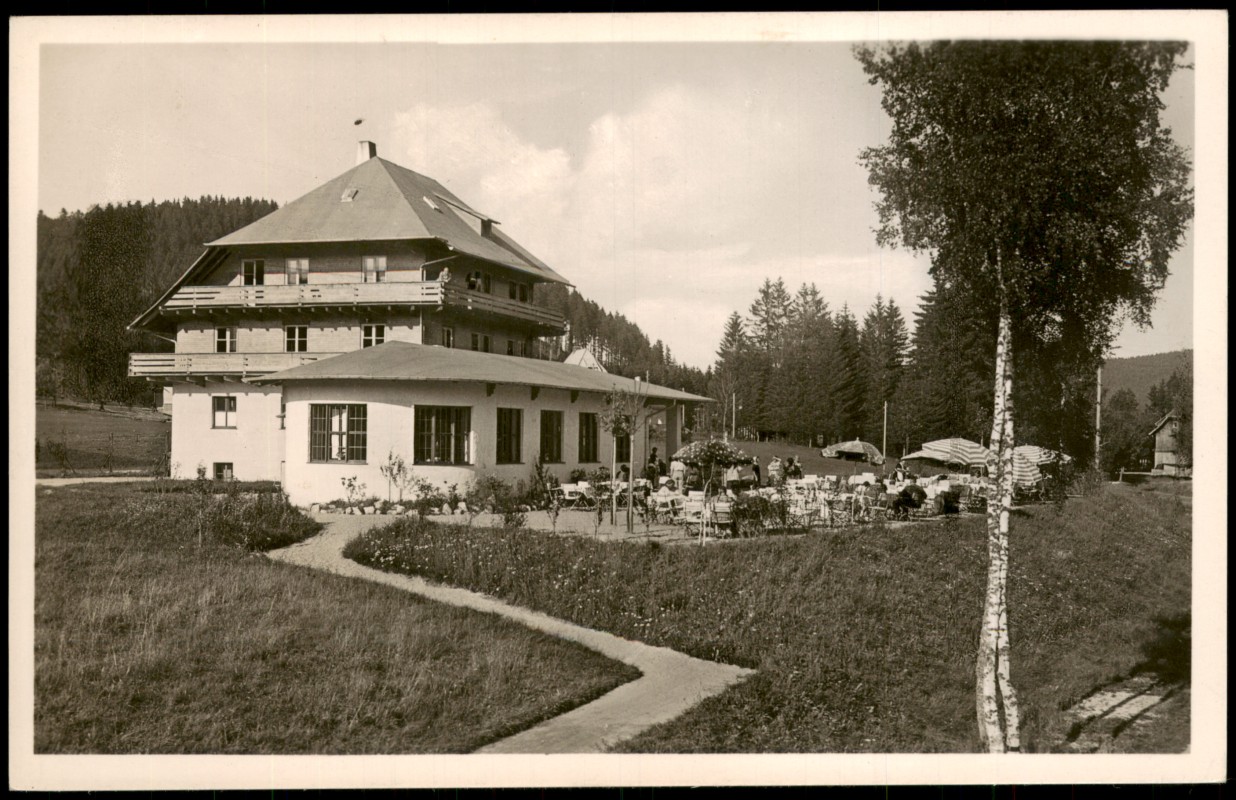 zoom: Image side vintage Postcard from 1950: Schwarzwald Café Brugger Bes. E. Brugger:: Titisee-Neustadt