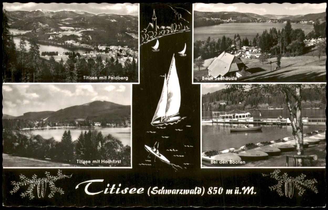 zoom: Image side vintage Postcard from 1960: Mehrbildkarte Foto-Ansichten Titisee (Schwarzwald):: Titisee-Neustadt