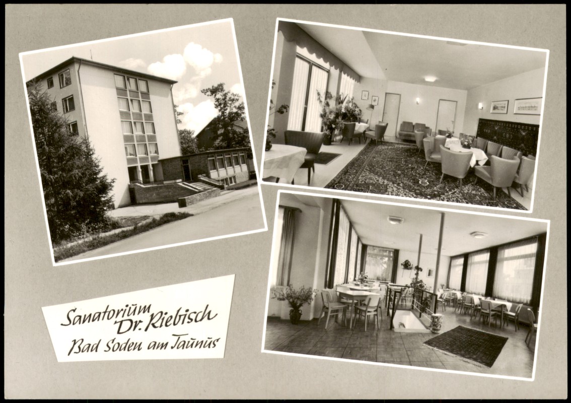zoom: Image side vintage Postcard from 1970: Mehrbild-AK Sanatorium Dr. Riebisch mit Innenansichten:: Bad Soden am Taunus