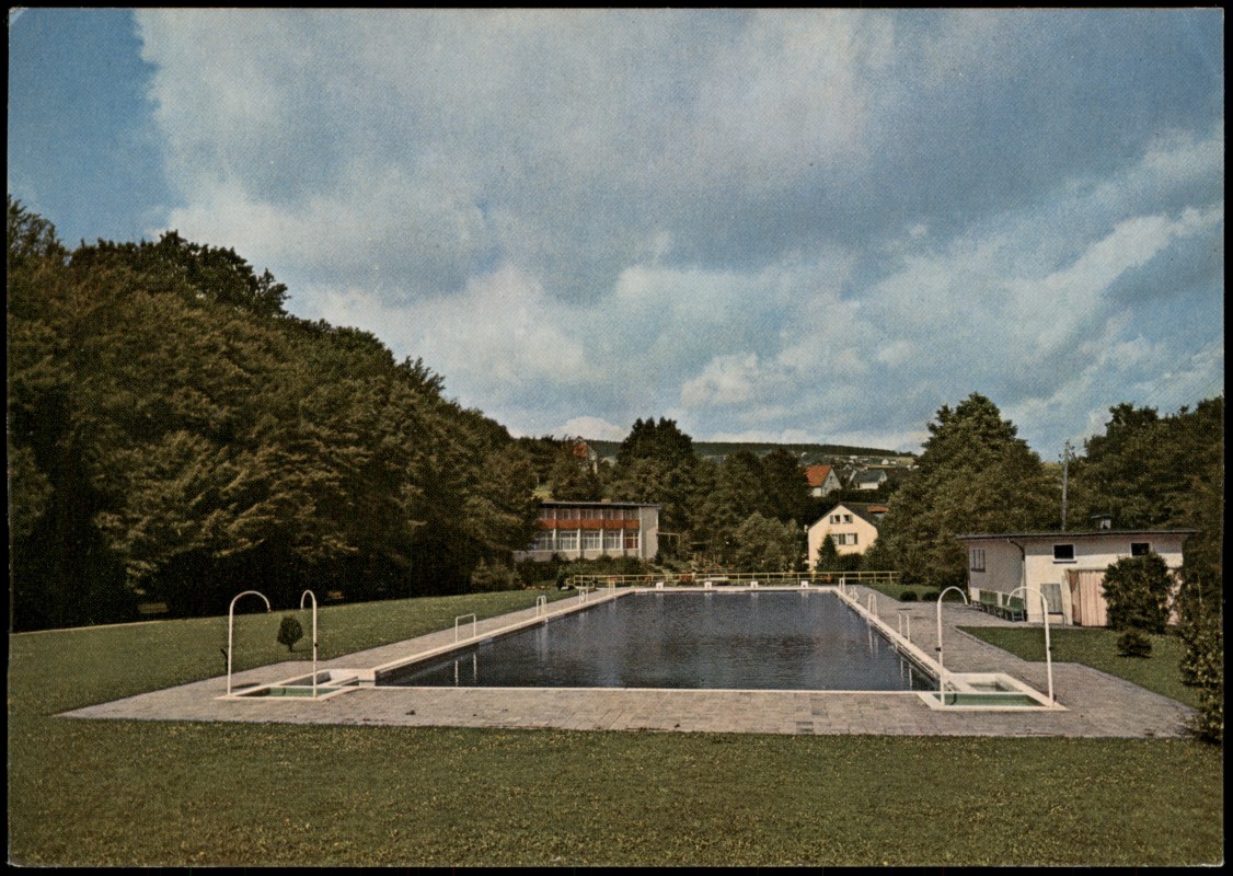 vergrößern: Bildseite historische Ansichtskarte von 1960: Emmershäuser Mühle Schulungs- u. Erholungsheim IG Bau-Steine-Erden:: Emmershausen-Weilrod