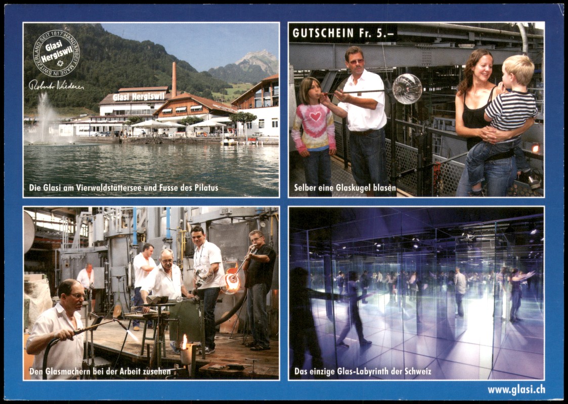 zoom: Image side vintage Postcard from 2012: GLASI Glaskugel Kunst Gewerbe Mehrbildkarte:: Hergiswil NW