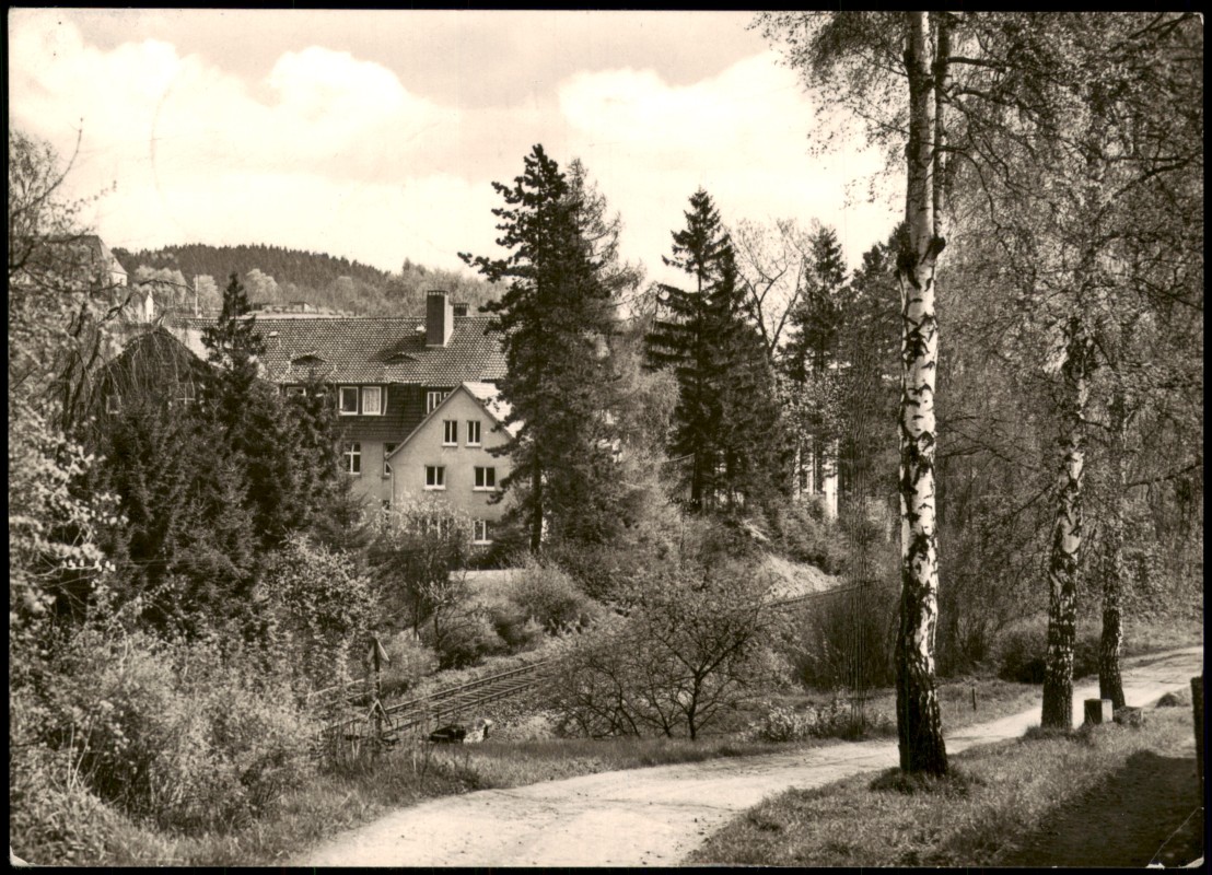 zoom: Image side vintage Postcard from 1963: Partie am Diakonissen-Mutterhaus SALEM im Harz:: Bad Gandersheim