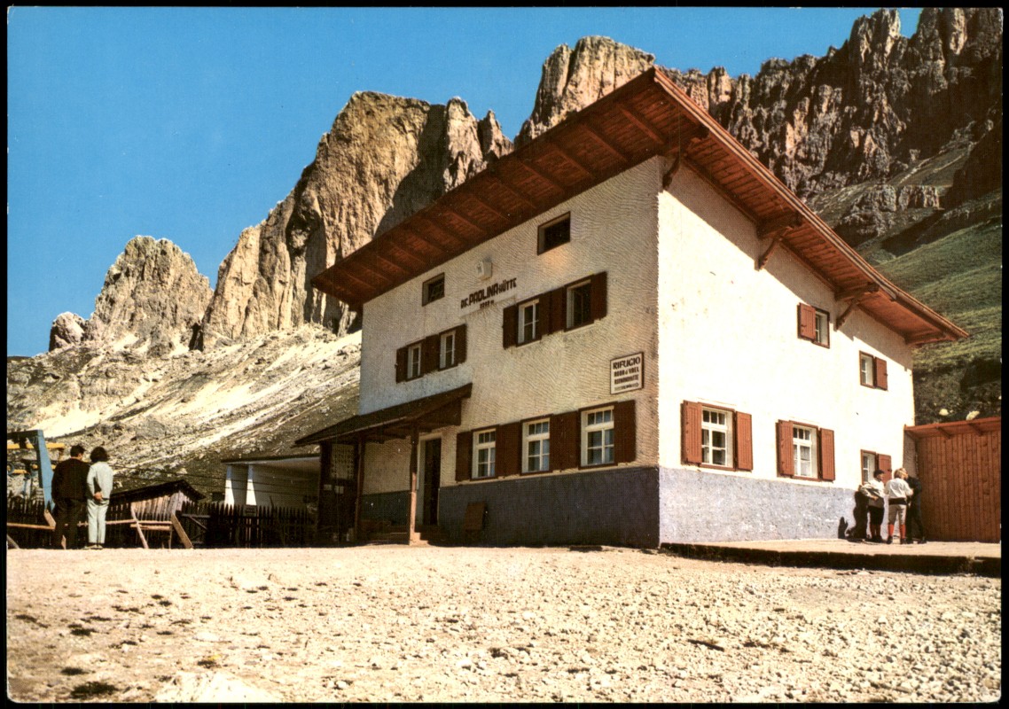 vergrößern: Bildseite historische Ansichtskarte von 1961: Passo Carezza Albergo Gasthaus Paolina:: Passeier