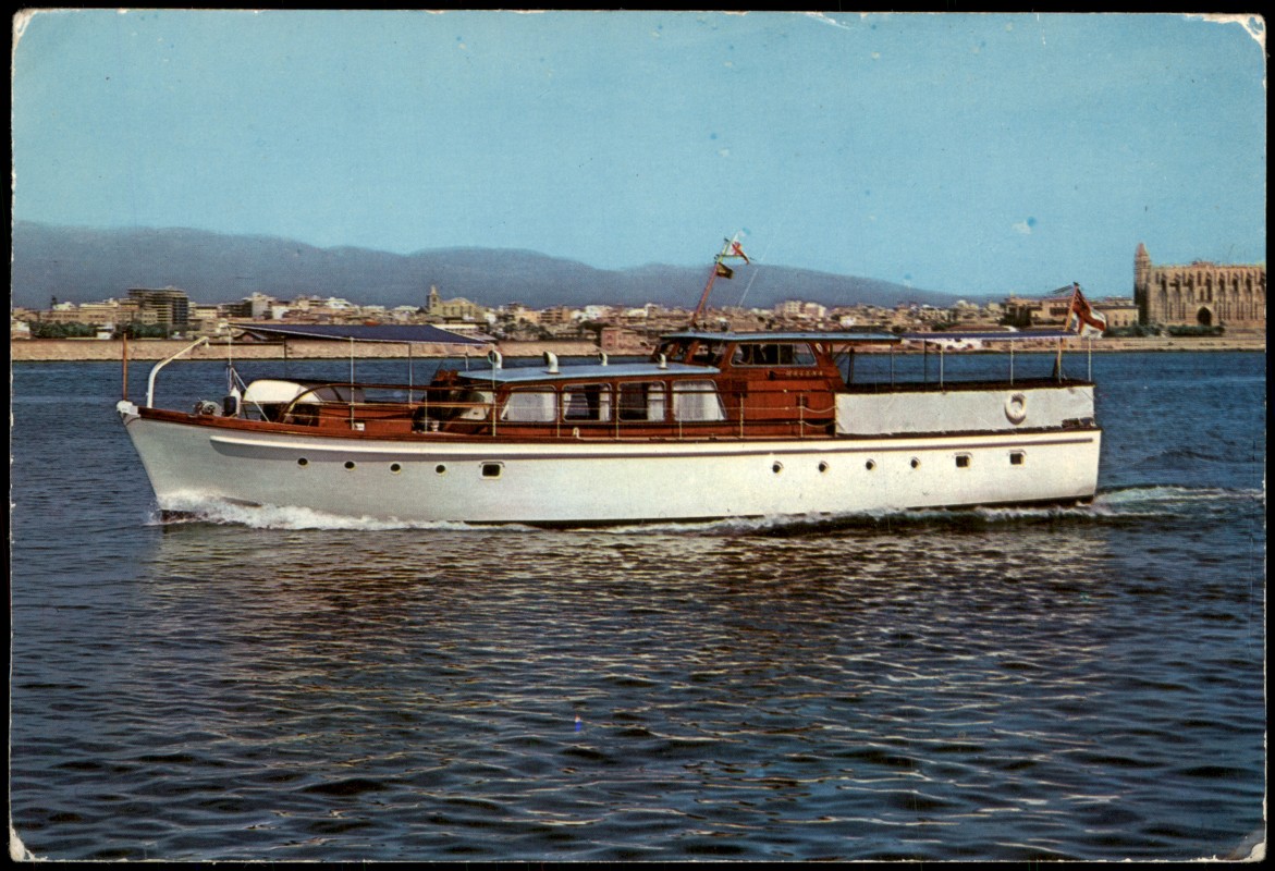 zoom: Image side vintage Postcard from 1964: Mallorca (Allgemein) Schiff Boot M.Y. "HELENA" R. Y. S. kleines Fahrgastschiff Balearen:: Mallorca