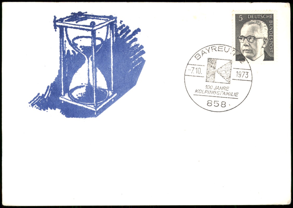 zoom: Image side vintage Postcard from 1973: Illustration einer Sanduhr::
