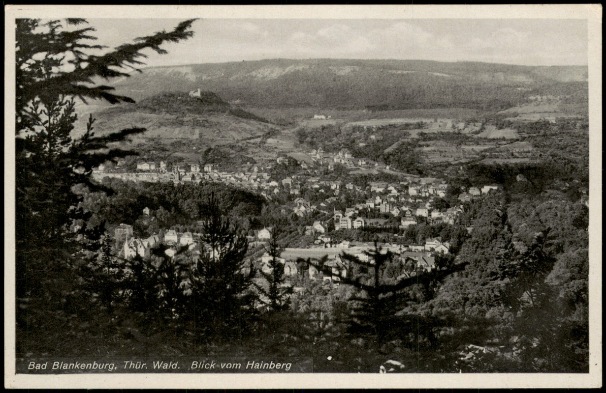 zoom: Image side vintage Postcard from 1955: Umland-Ansicht Blick vom Hainberg Totalansicht DDR AK:: Bad Blankenburg