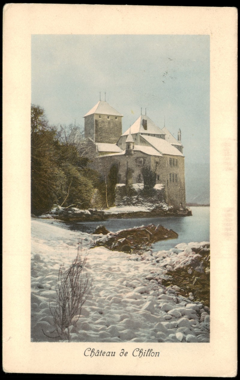 zoom: Image side vintage Postcard from 1910: Château de Chillon im Winter:: Veytaux