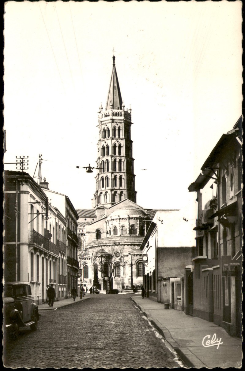 zoom: Image side vintage Postcard from 1950: Clocher de la Basilique Saint-Sernin:: Toulouse
