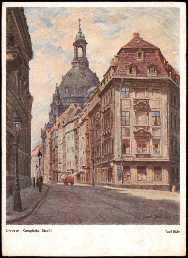 zoom: Image side vintage Postcard from 1941: Rampische Straße mit Frauenkirche:: Innere Altstadt-Dresden