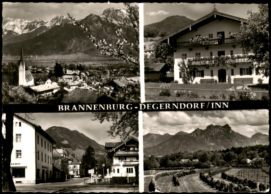 vergrößern: Bildseite historische Ansichtskarte von 1960: Mehrbild-AK Ortsansichten BRANNENBURG-DEGERNDORF INN:: Degerndorf am Inn-Brannenburg