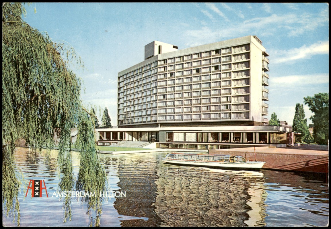 zoom: Image side vintage Postcard from 1970: THE AMSTERDAM HILTON HOTEL APOLLOLAAN:: Amsterdam