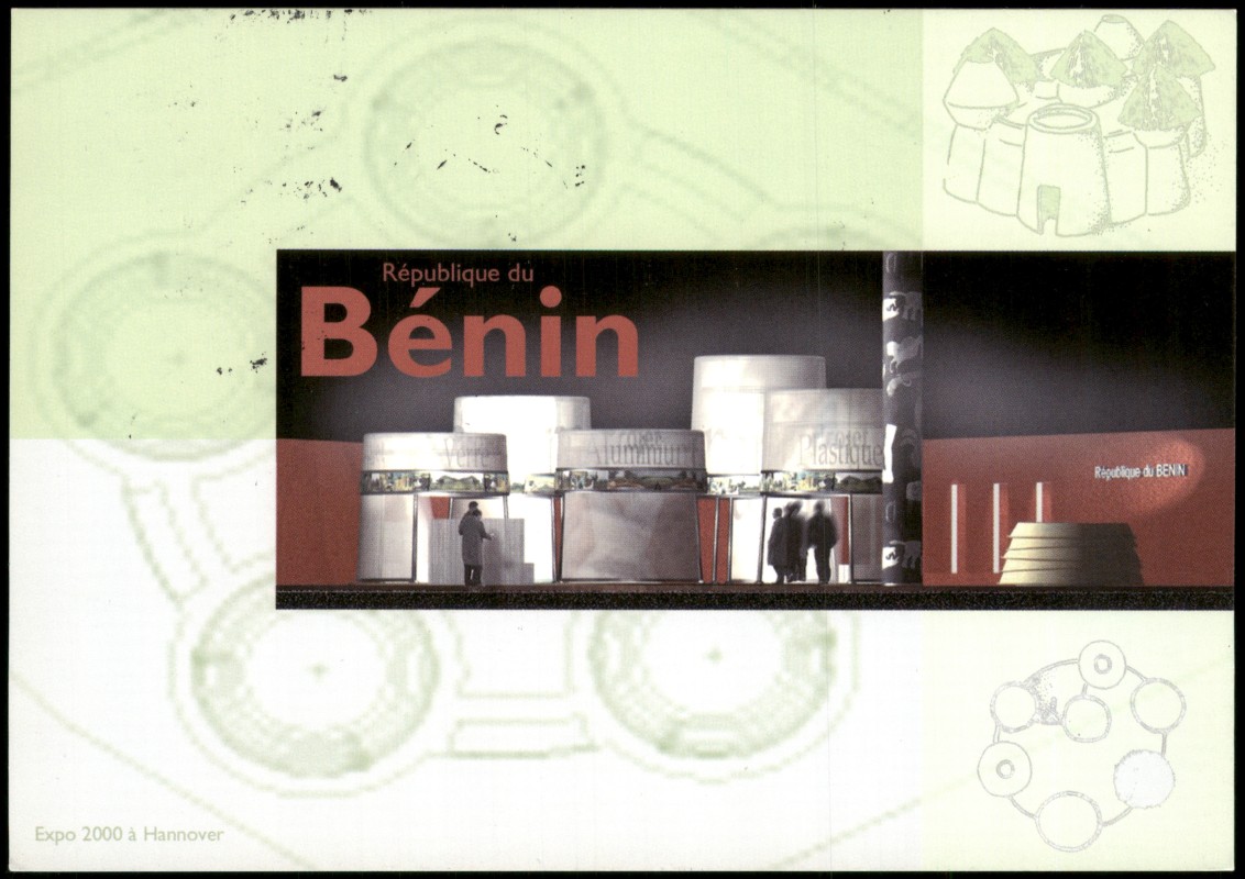zoom: Image side vintage Postcard from 2000: Motivkarte & Stempel der Botschaft der Republik BENIN:: Hanover