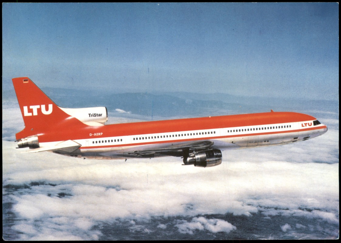 vergrößern: Bildseite historische Ansichtskarte von 1989: Flugzeug Airplane Avion LTU TriStar L-1011-1 Lockheed::
