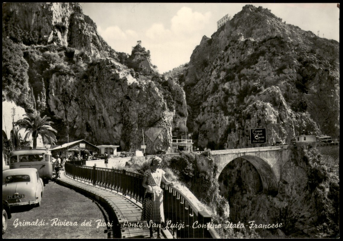 zoom: Image side vintage Postcard from 1955: Grimaldi Riviera dei fiori Ponte San Luigi Contine Italo Francese:: Italy