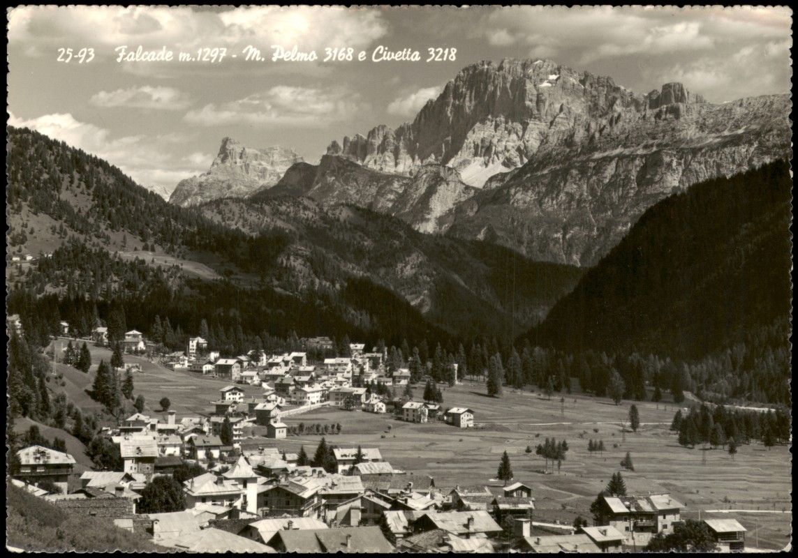 zoom: Image side vintage Postcard from 1965: Italien Falcade M. Pelmo 3168 e Civetta 3218:: Italy