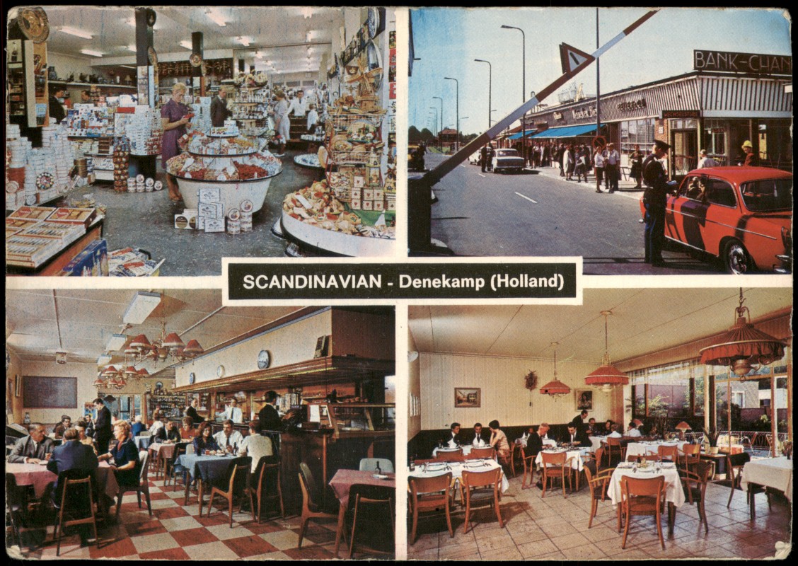 zoom: Image side vintage Postcard from 1965: SCANDINAVIAN Restaurant Grensbasar Hollands-Duitse Grens:: Denekamp-Dinkelland