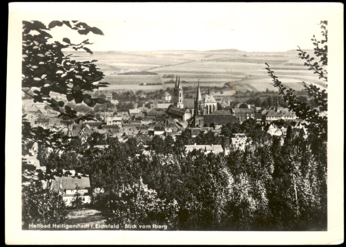 vergrößern: Bildseite historische Ansichtskarte von 1965: Blick vom Iberg auf Heilbad Heiligenstadt:: Heilbad Heiligenstadt