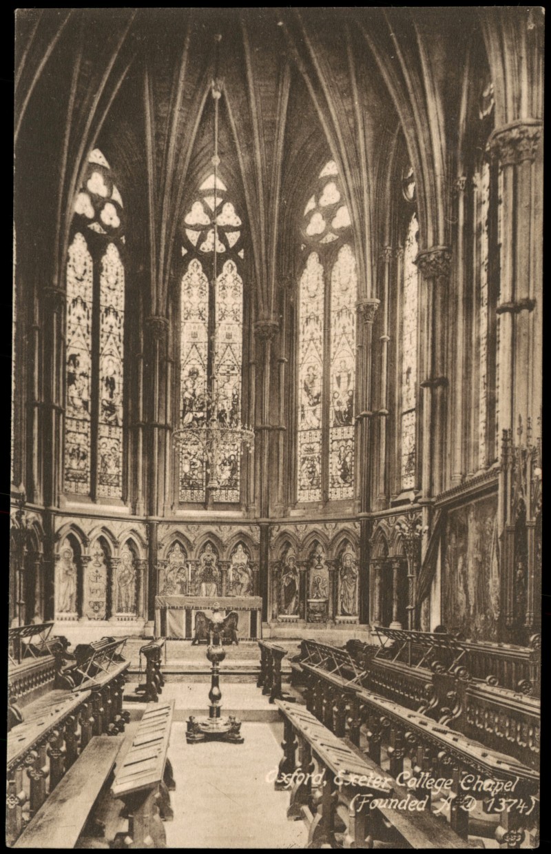 zoom: Image side vintage Postcard from 1907: Exeter College Chapel:: Oxford
