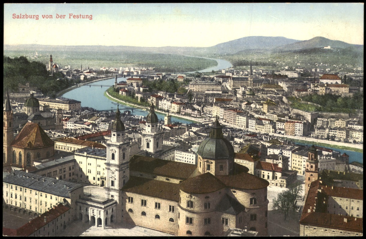 zoom: Image side vintage Postcard from 1912: Panorama-Ansicht von der Festung:: Salzburg