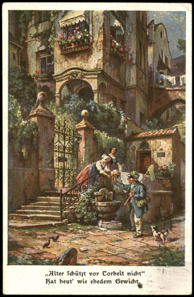 zoom: Image side vintage Postcard from 1920: Der galante Alte - Alter schützt vor Torheit nicht::