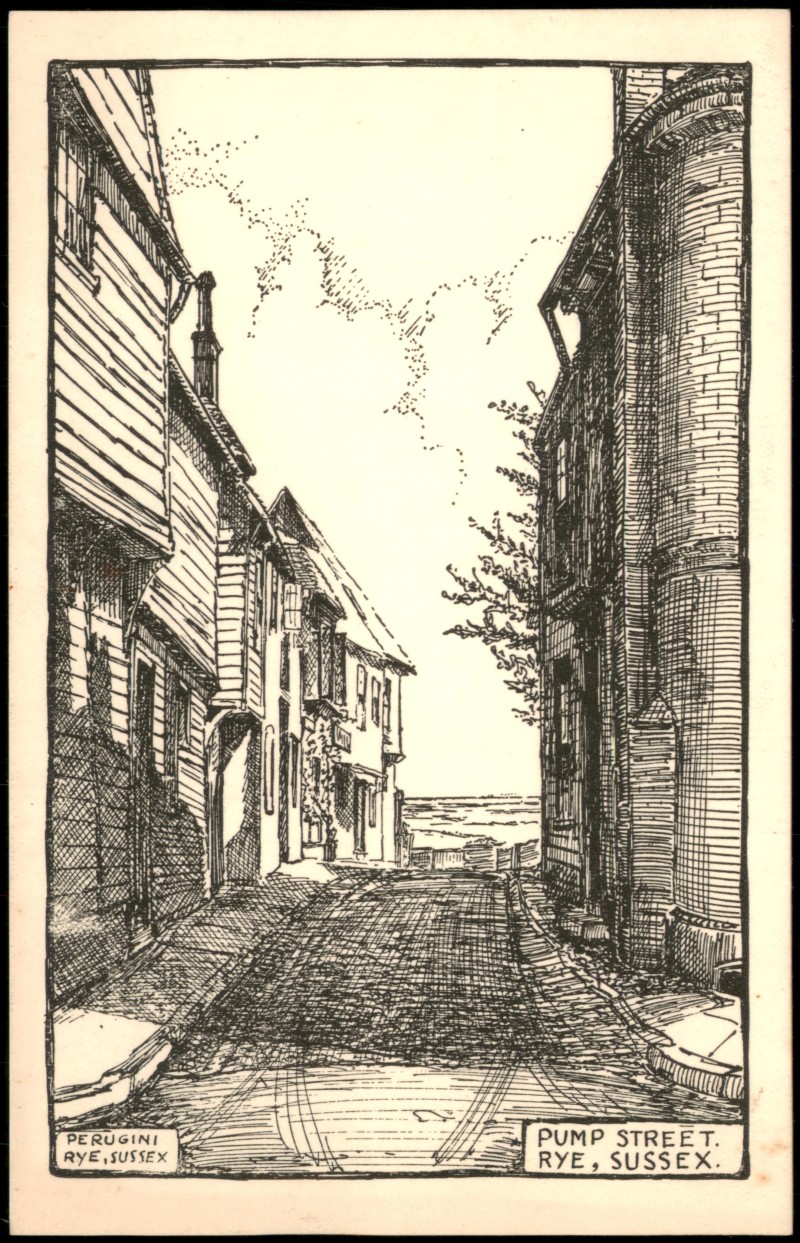 zoom: Image side vintage Postcard from 1940: PUMP STREET RYE SUSSEX (Künstlerkarte, Art Design):: Rye