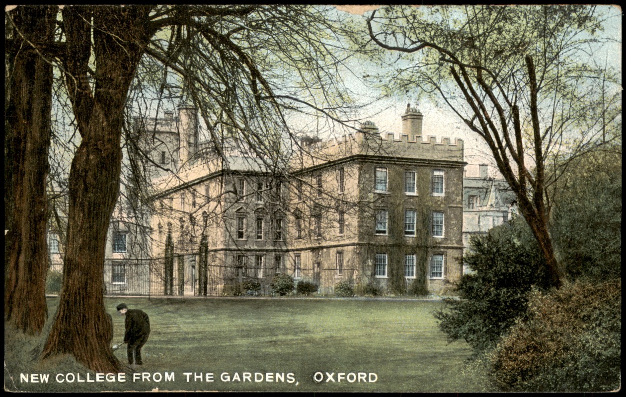 zoom: Image side vintage Postcard from 1910: NEW COLLEGE FROM THE GARDENS:: Oxford