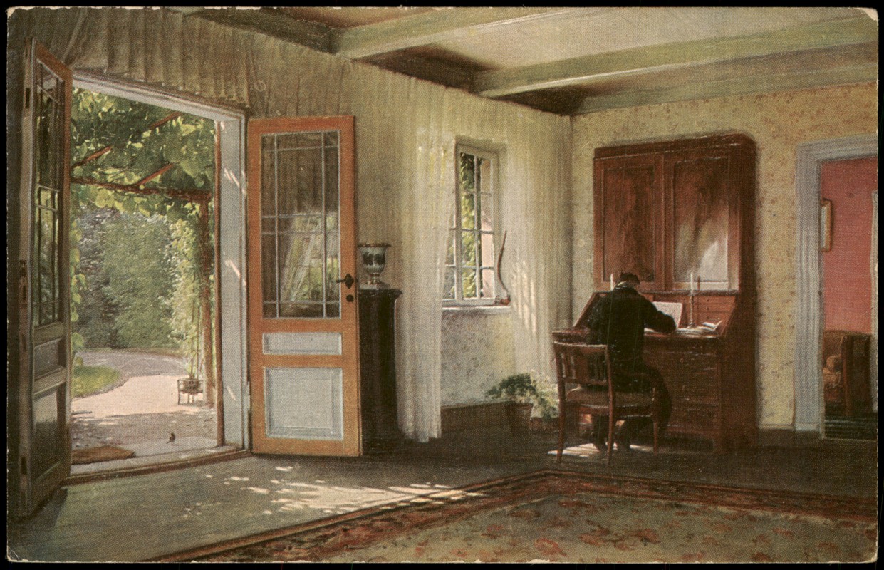 zoom: Image side vintage Postcard from 1910: Im Studierzimmer (The rector