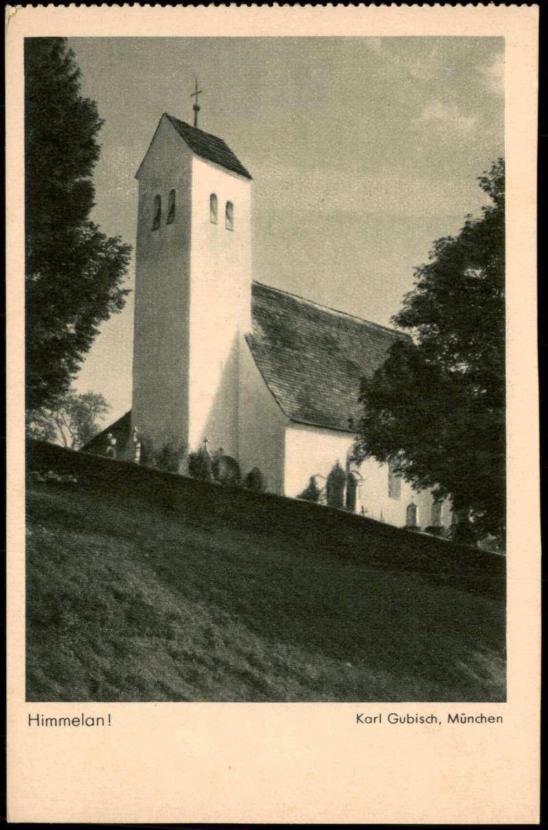 zoom: Image side vintage Postcard from 1935: Photo-Porst Kamerawerbung:Kirche auf einem Hügel (Himmelan!)::