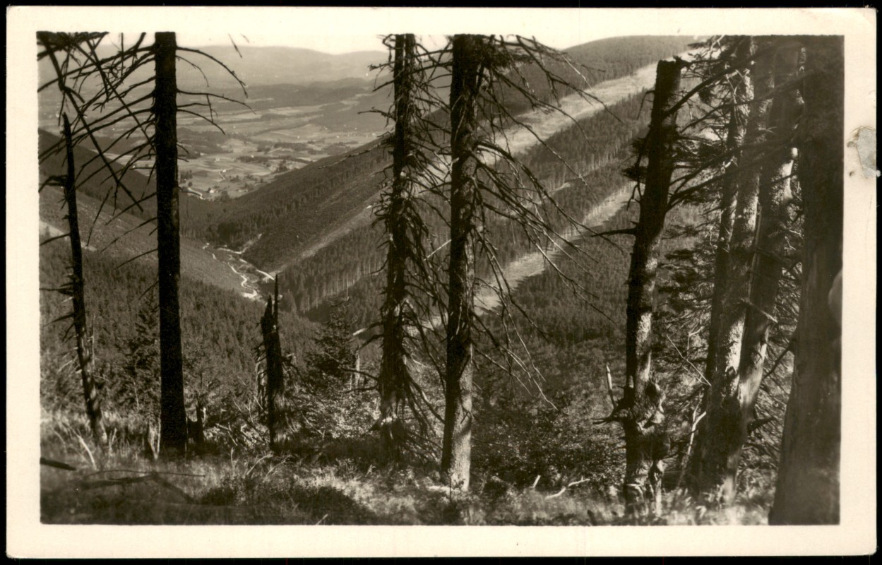 zoom: Image side vintage Postcard from 1960: Blick vom Radhošť in die Mährisch-Schlesischen Beskiden:: Rožnov pod Radhoštěm