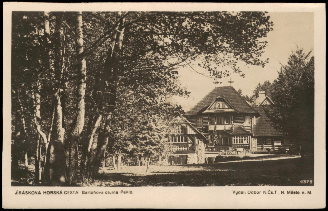 zoom: Image side vintage Postcard from 1930: Bartoňova útulna Peklo:: Nové Město nad Metují