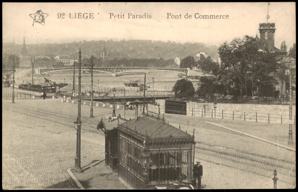 vergrößern: Bildseite historische Ansichtskarte von 1913: Petit Paradis - Pont de Commerce:: Lüttich