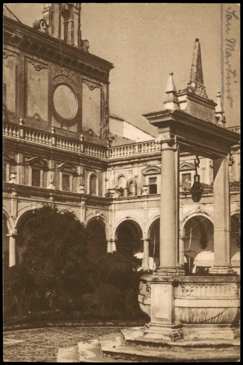 zoom: Image side vintage Postcard from 1910: Kreuzgang der Certosa di San Martino mit Brunnen:: Naples