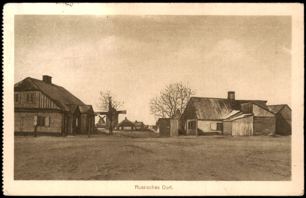 zoom: Image side vintage Postcard from 1916: Russisches Dorf mit Windmühle:: .Russland