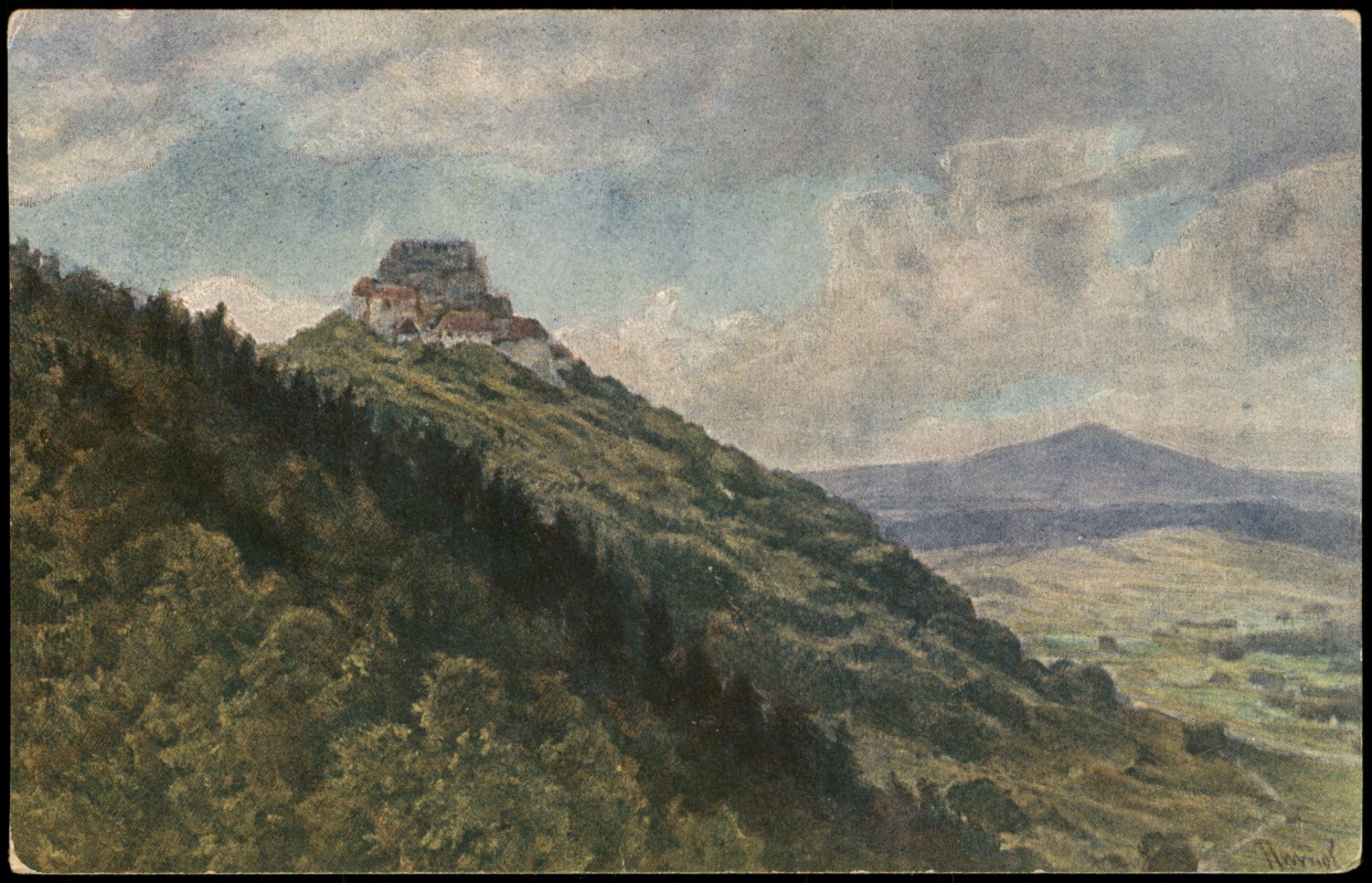 zoom: Image side vintage Postcard from 1910: Hohenrechberg mit Hohenstaufen im Hintergrund:: Schwäbisch Gmünd