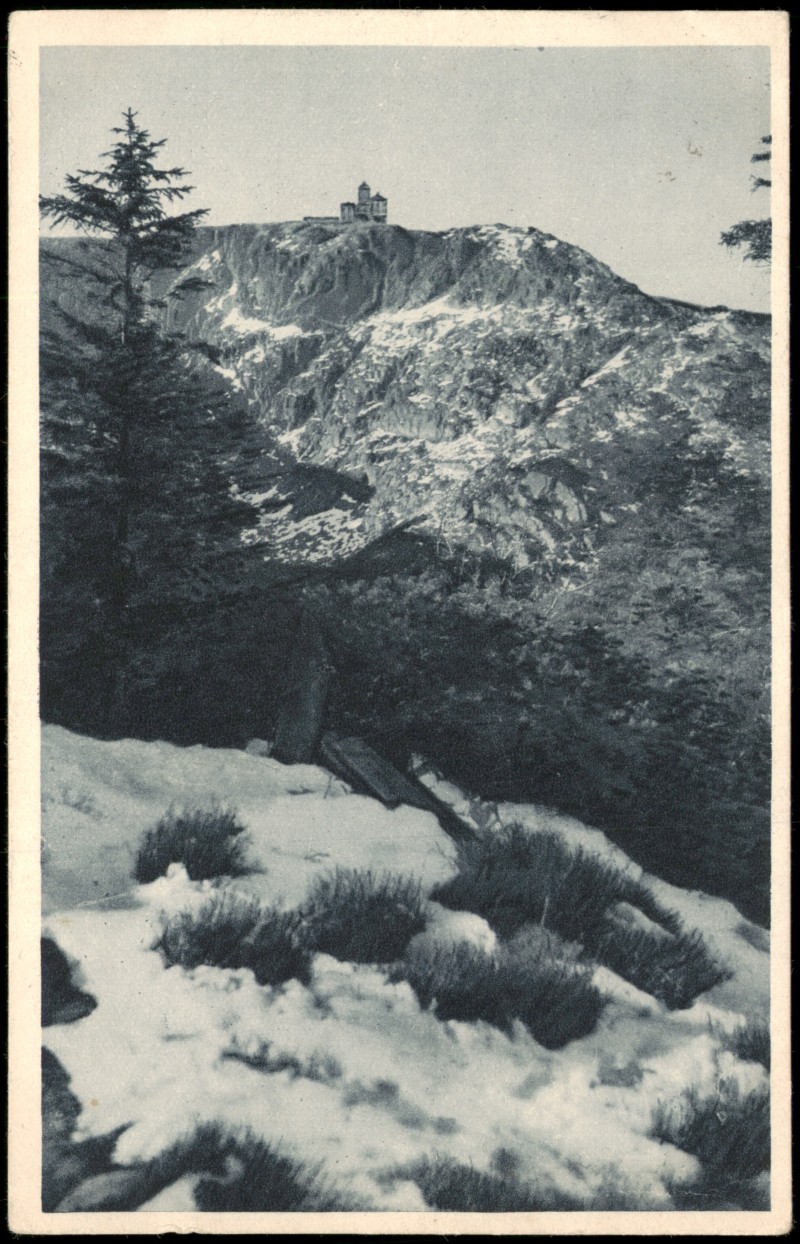 zoom: Image side vintage Postcard from 1928: Schneegrubenbaude im Riesengebirge:: Szklarska Poręba