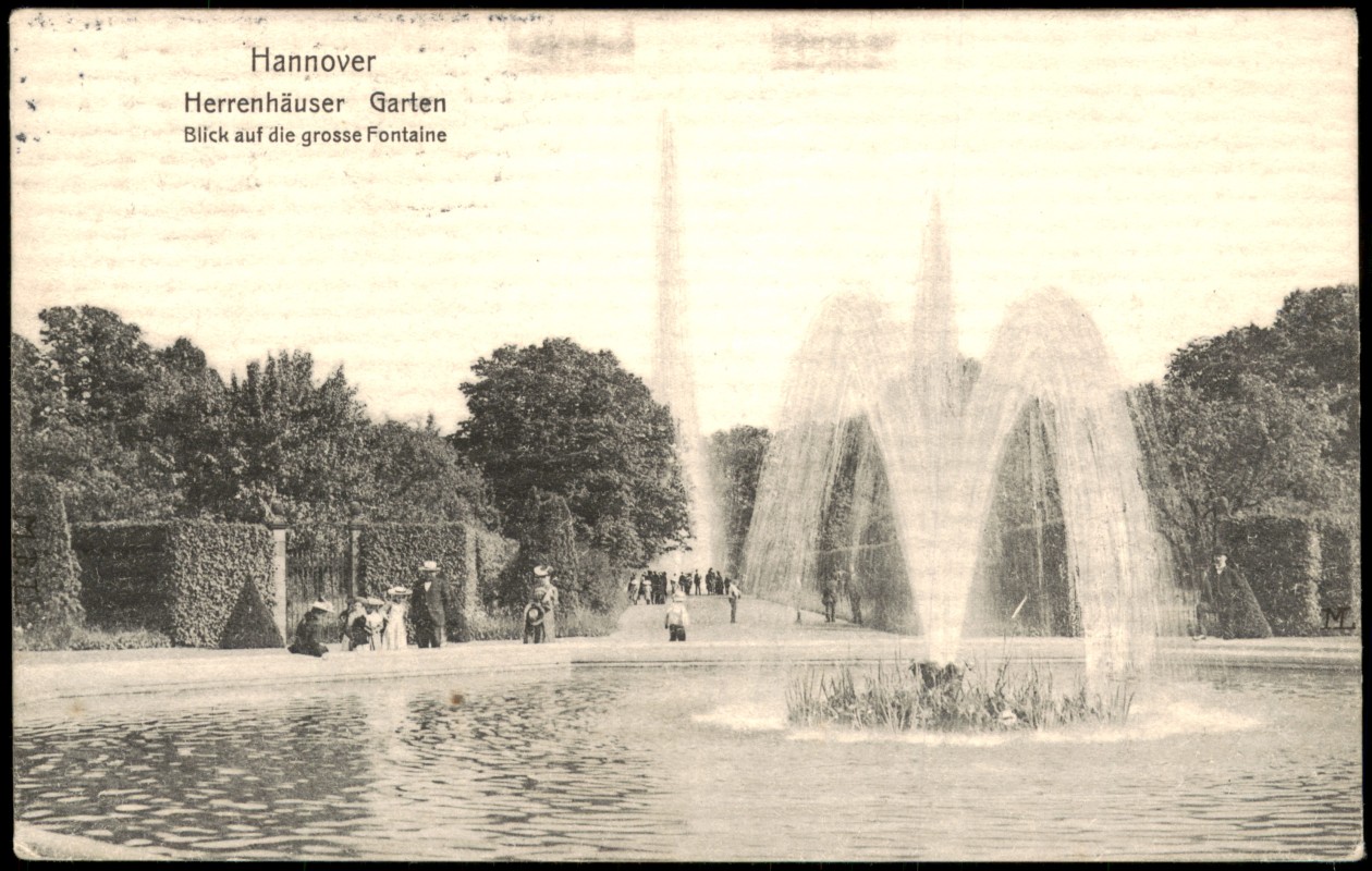 zoom: Image side vintage Postcard from 1907: Große Fontäne im Herrenhäuser Garten:: Hanover