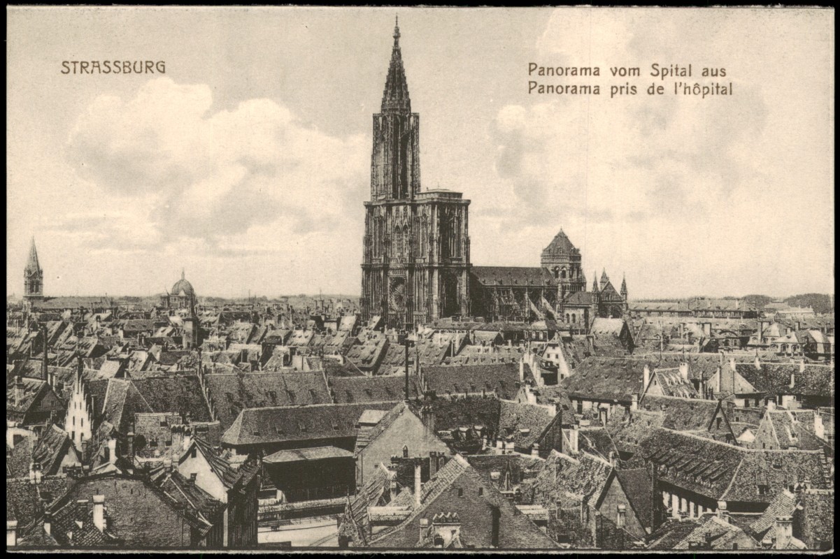 zoom: Image side vintage Postcard from 1910: Panorama mit Münster vom Spital aus:: Strasbourg