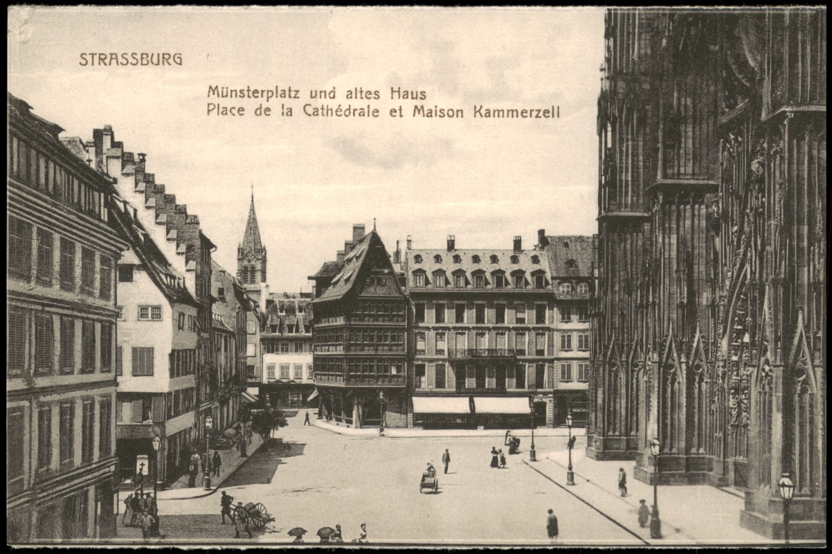 zoom: Image side vintage Postcard from 1910: Münsterplatz mit Haus Kammerzell:: Strasbourg