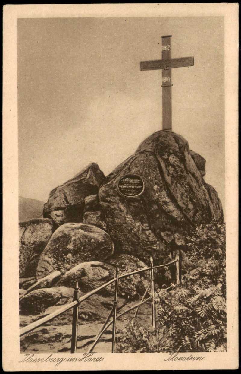 zoom: Image side vintage Postcard from 1926: Der Ilsestein mit Gipfelkreuz bei Ilsenburg:: Ilsenburg (Harz)