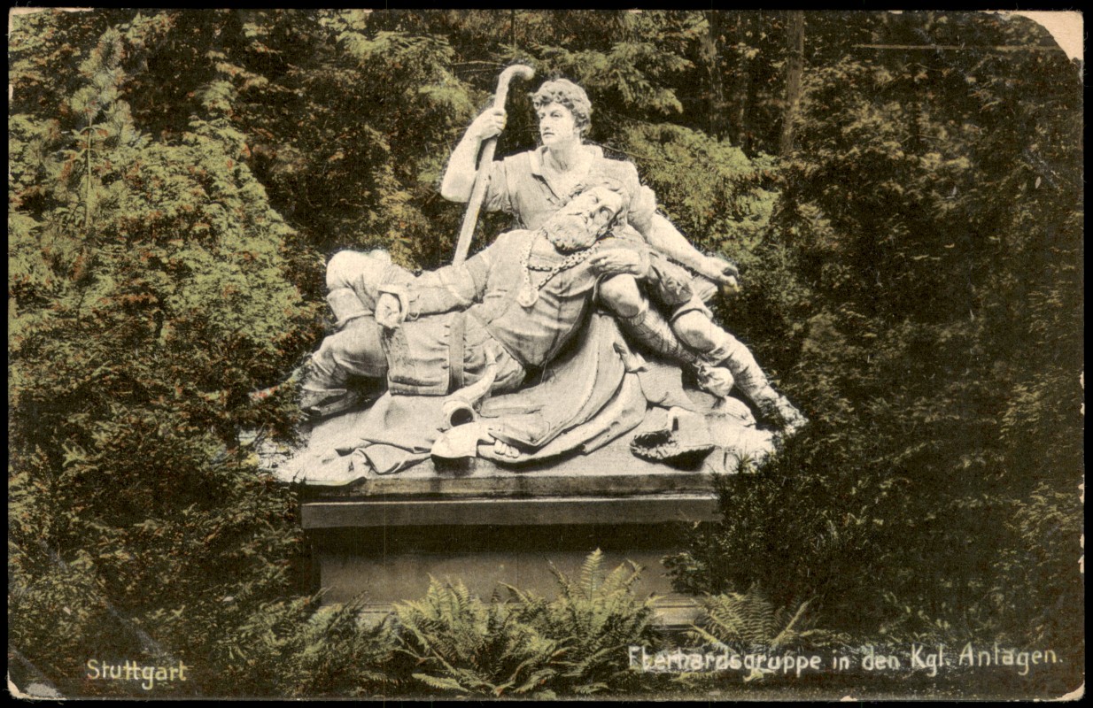 zoom: Image side vintage Postcard from 1906: Eberhardsgruppe in den Königlichen Anlagen:: Stuttgart