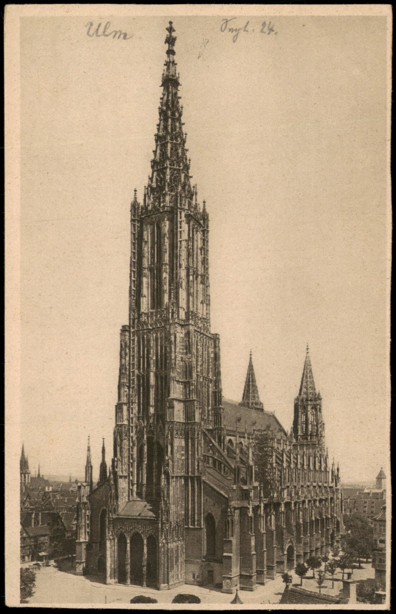 vergrößern: Bildseite historische Ansichtskarte von 1924: Ulmer Münster:: Ulm a. d. Donau
