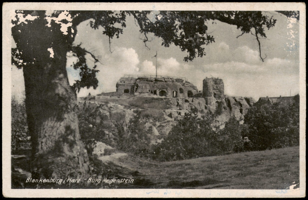 vergrößern: Bildseite historische Ansichtskarte von 1953: Burgruine Regenstein:: Blankenburg (Harz)